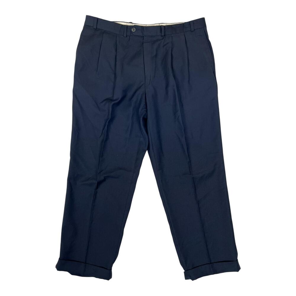 Vintage Lauren Ralph Lauren Pants Mens 36x30 Blue Wool Pleated Cuffed Dress